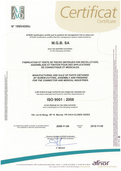 Certificat ISO 9001/2000