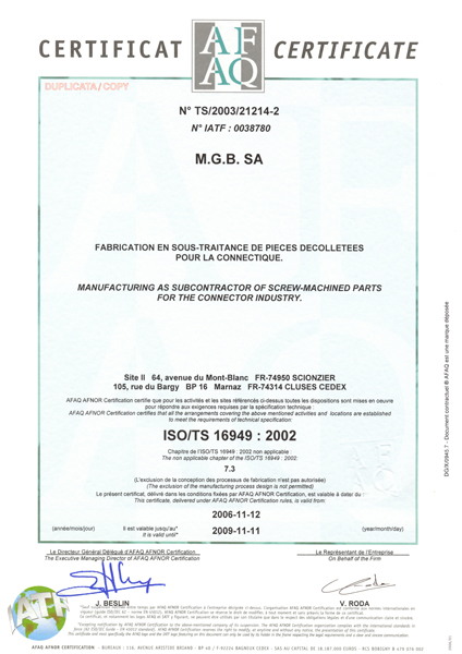 Certificat ISO TS 16949 page 2